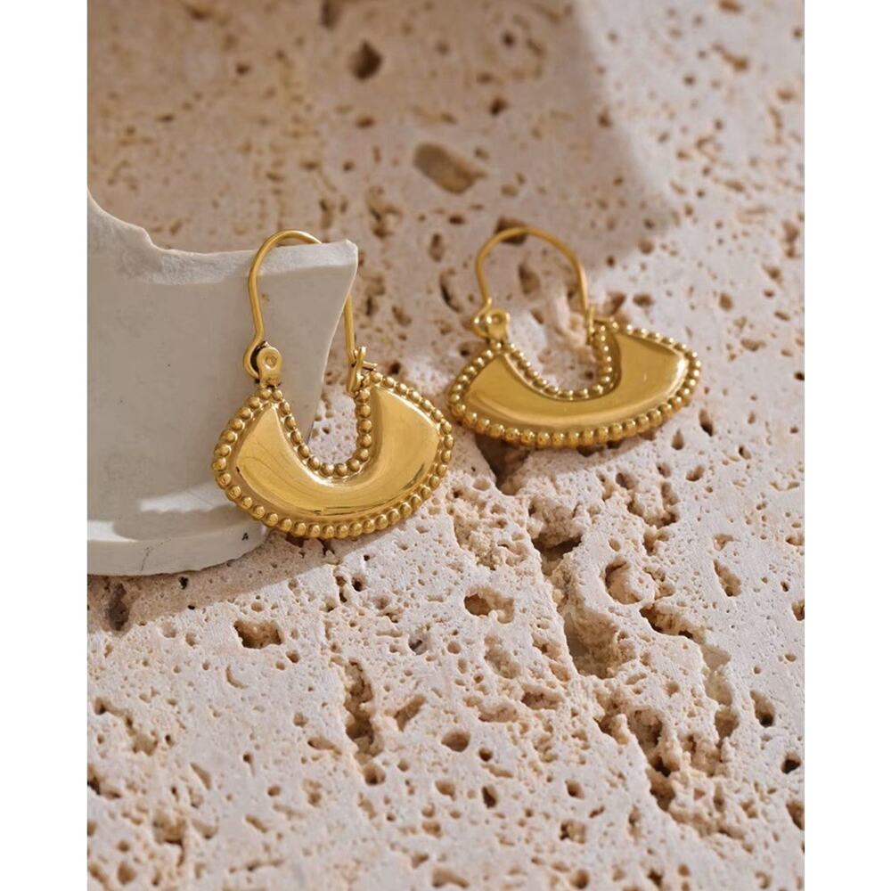 Anthropologie Gold Hoop Earrings Beaded Fulani Fan Statement Tribal Ethnic VTG - Picture 4 of 7